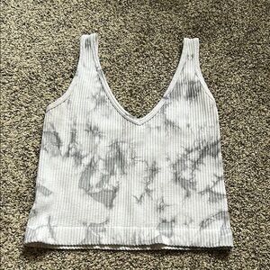 Aura Gray and White Ribbed Crop Tank Top